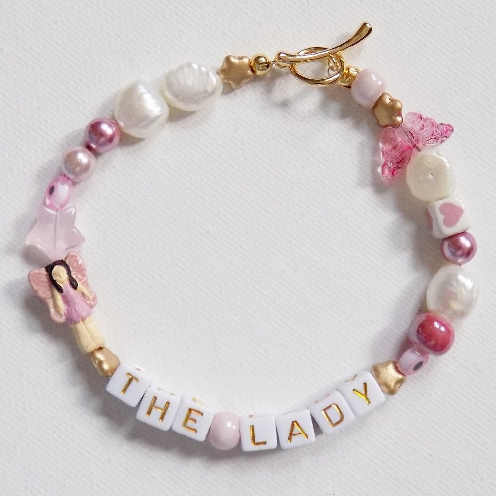 new! handmade charm bracelet chunky pearls indie kidcore the lady butterfly star